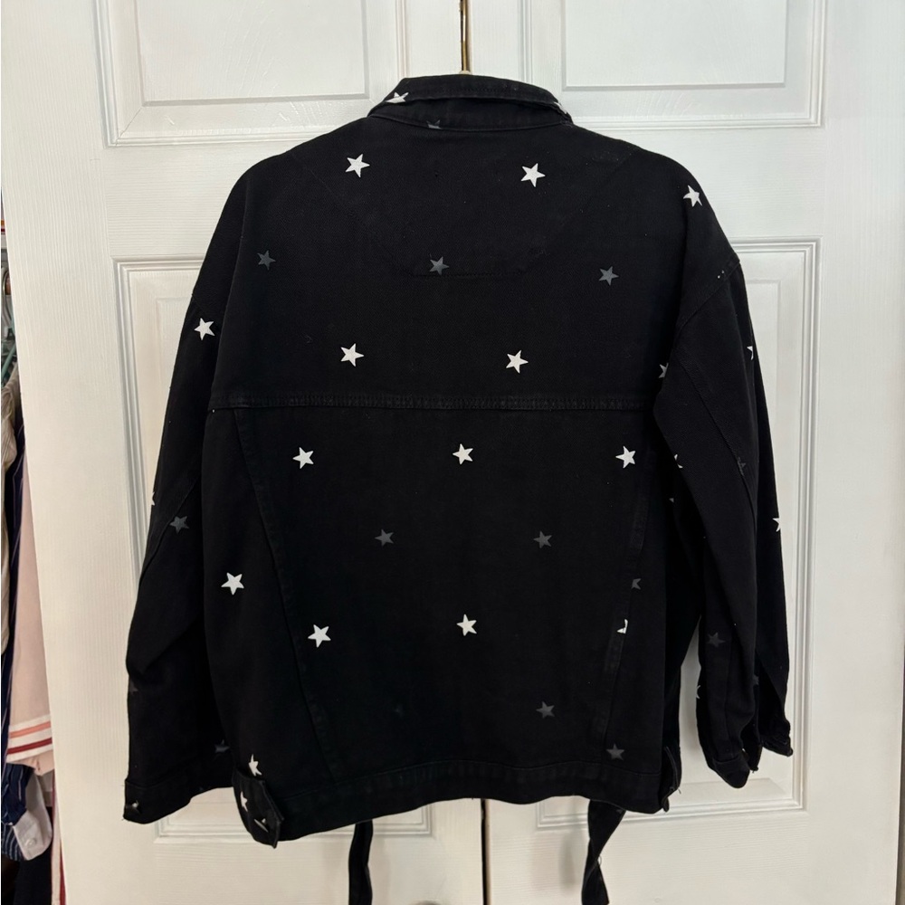 Black Denim Jacket With Star Pattern - image 2
